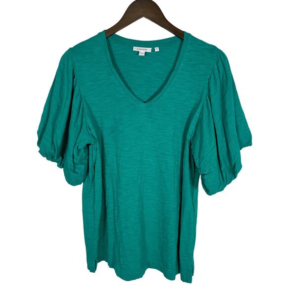 Chico's Cotton Slub Puff Sleeve Tee Bright Green 2 US L Summer Closet Staple‎ - Picture 1 of 8